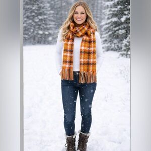 Cozy Plaid Orange and Brown Scarf